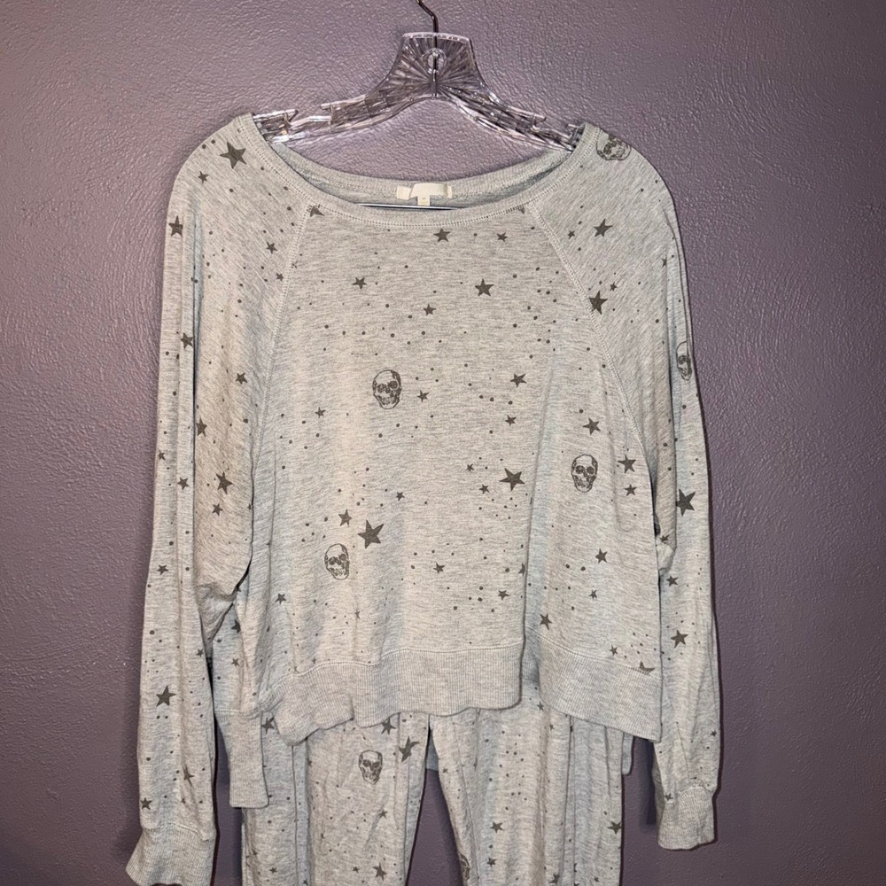 Z Supply Womens Skulls and Stars Lounge Set Heather Grey Witchy Gothic Sz M/L